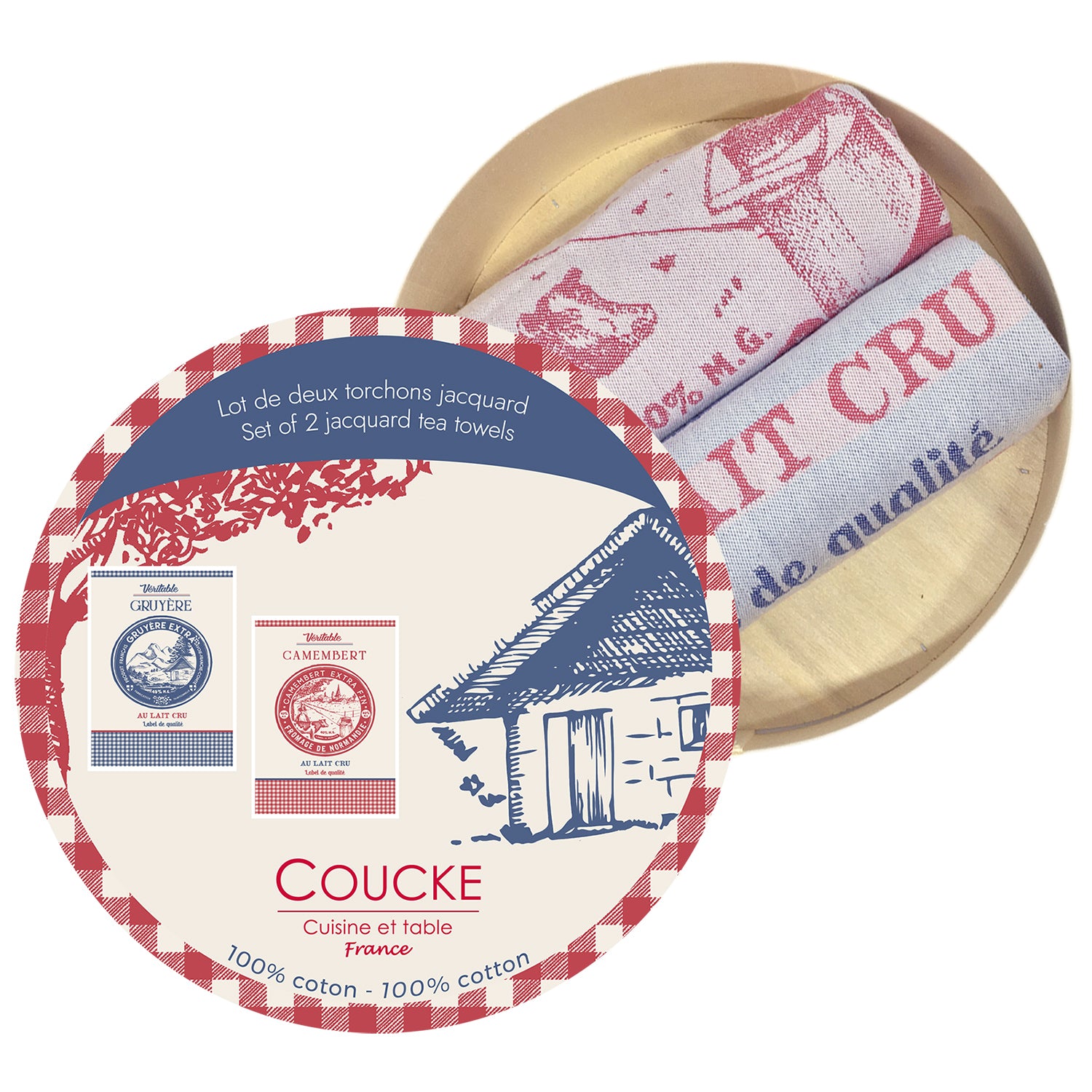 Coffret fromage - Torchons jacquard Véritable Gruyère + Véritable Camembert