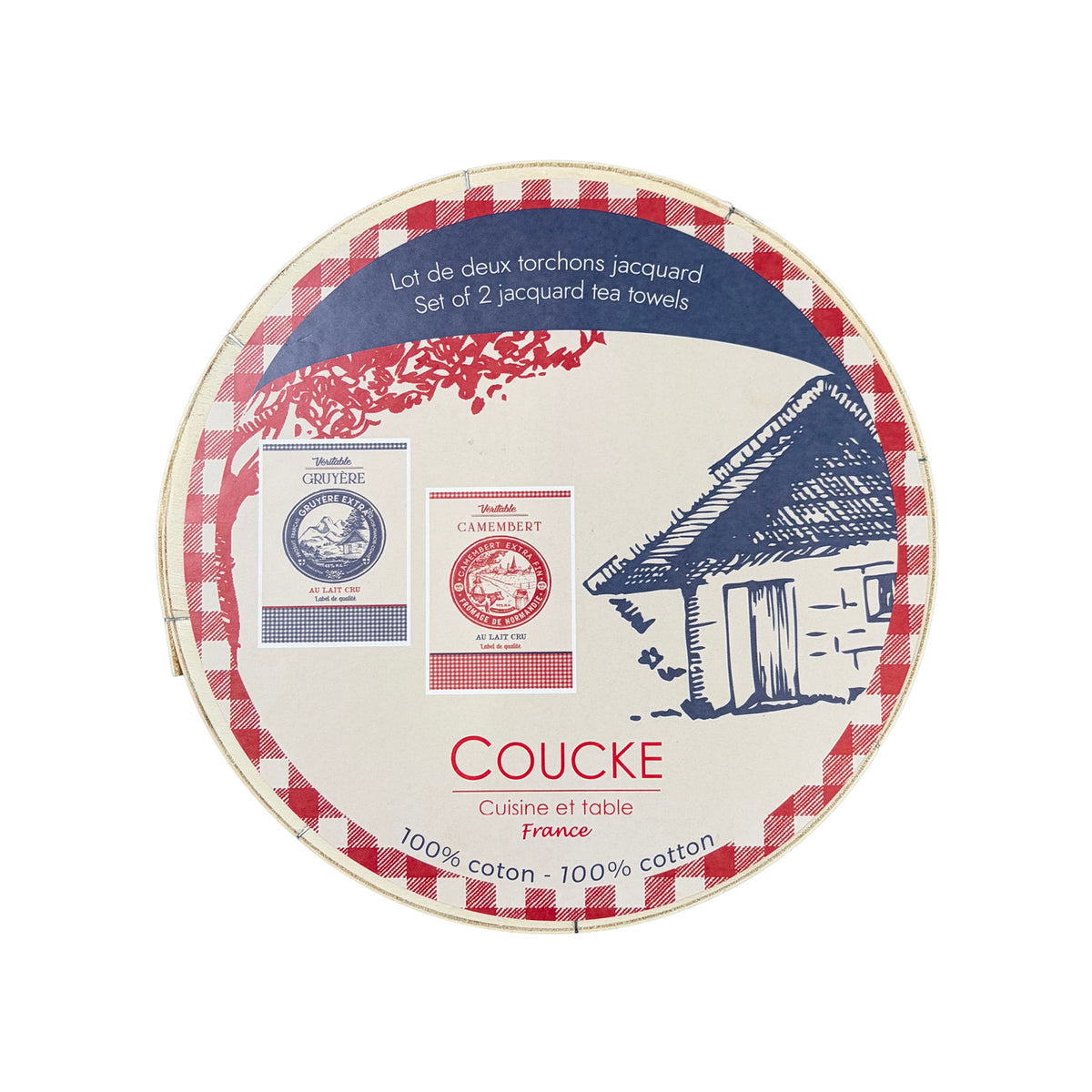 Coffret fromage - Lot de 2 torchons jacquard Véritable Gruyère + Véritable Camembert