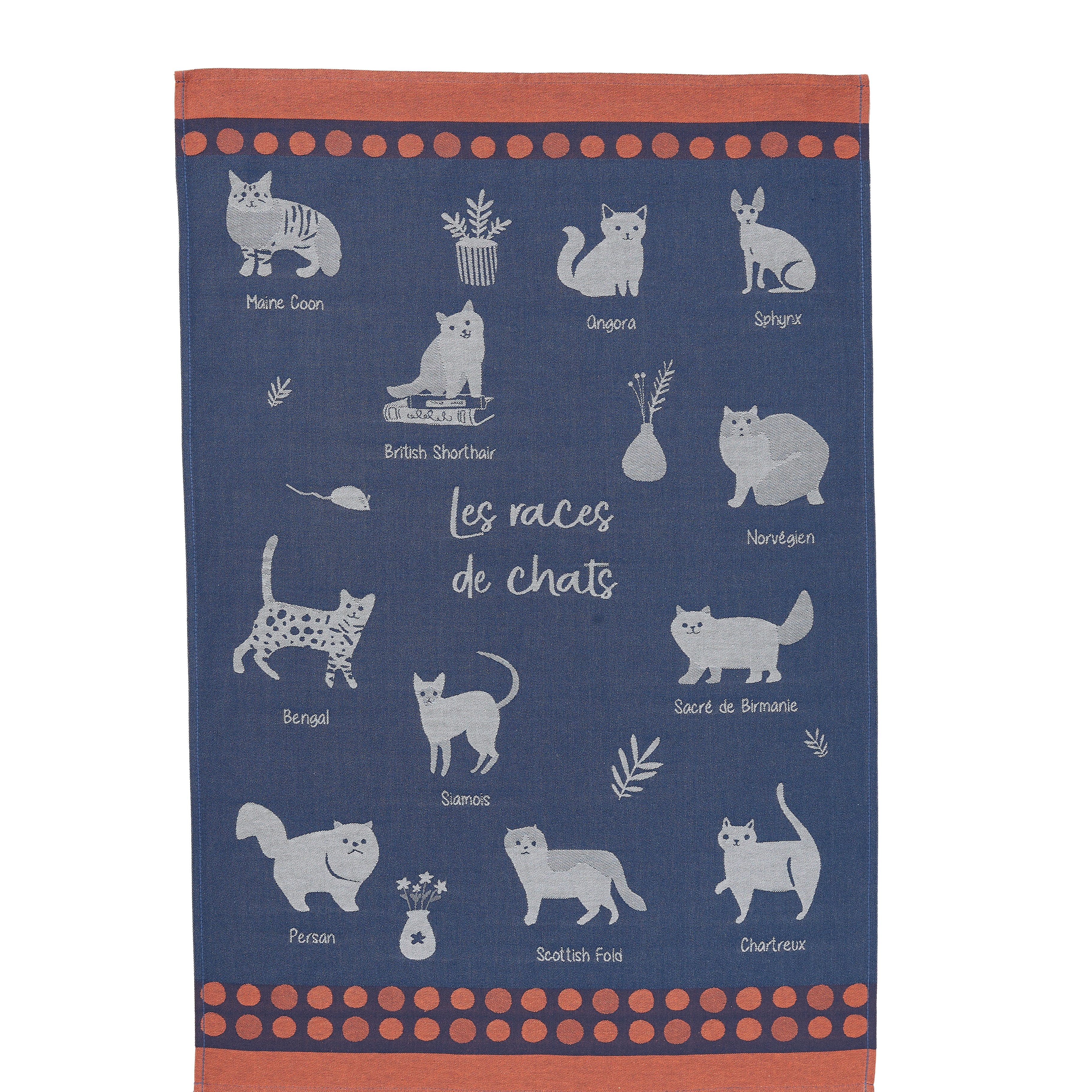 Rectangular Cat Breeds Tea Towel