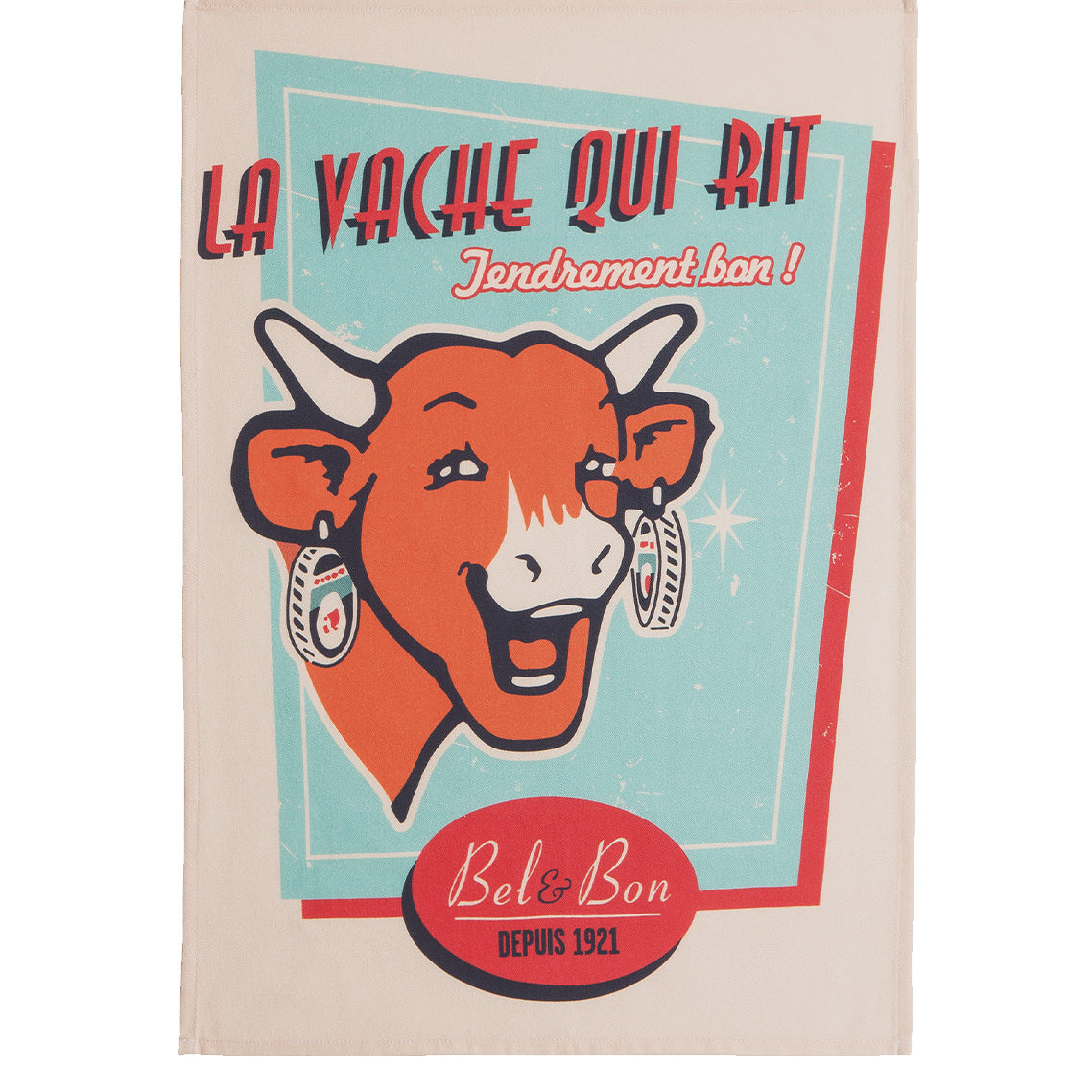 Retro Vanilla & Red Rectangular Tea Towel