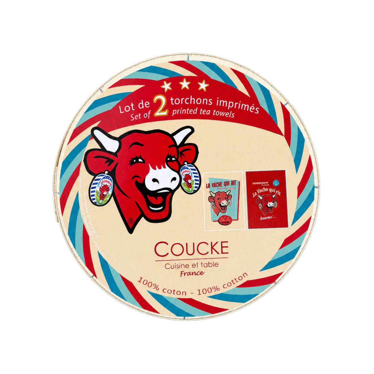 The Laughing Cow® Retro Vanilla & Red Gift Box: Set of 2 Printed Cotton Tea Towels