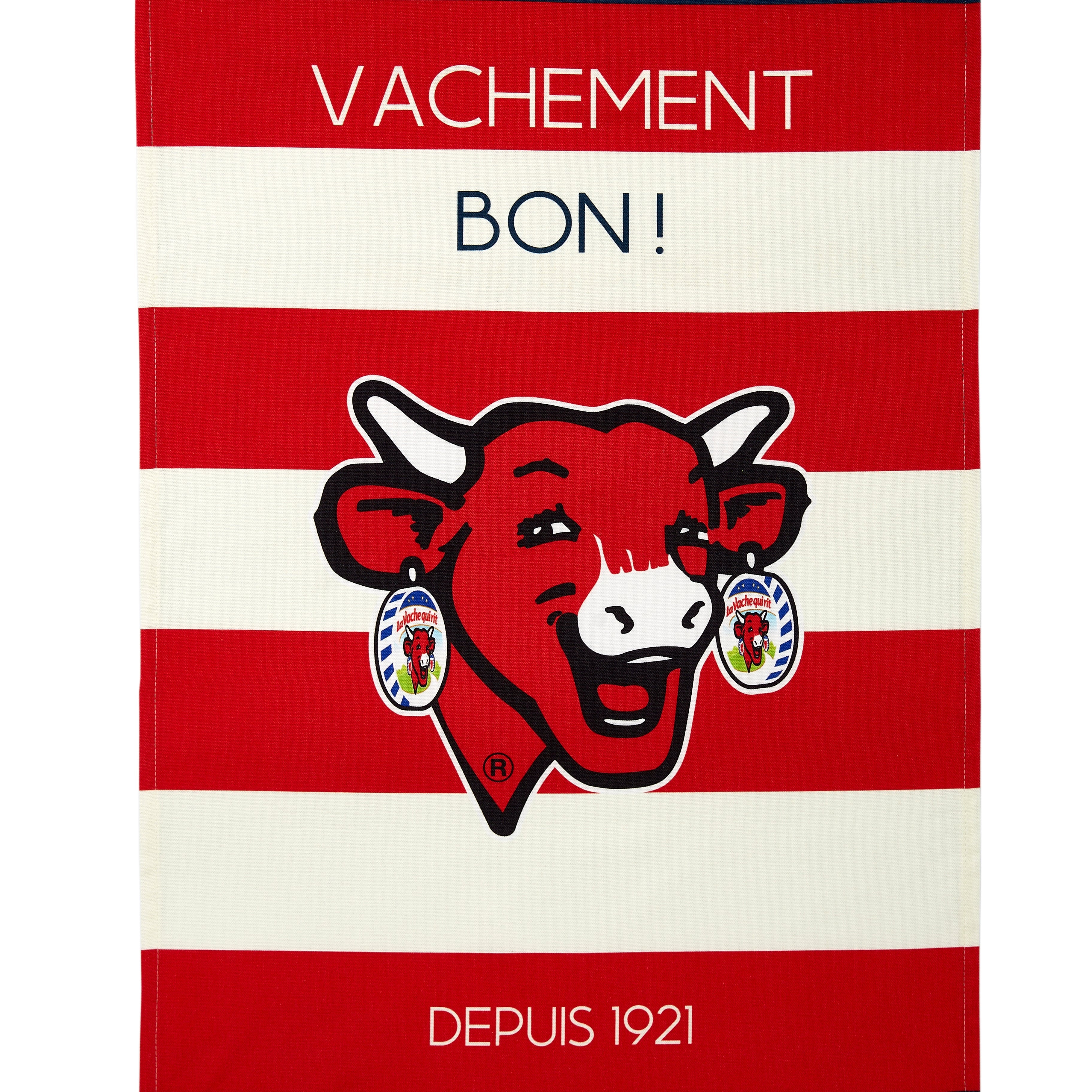Torchon coton imprimé La Vache Qui Rit ® Rayé Rouge 50x75 cm