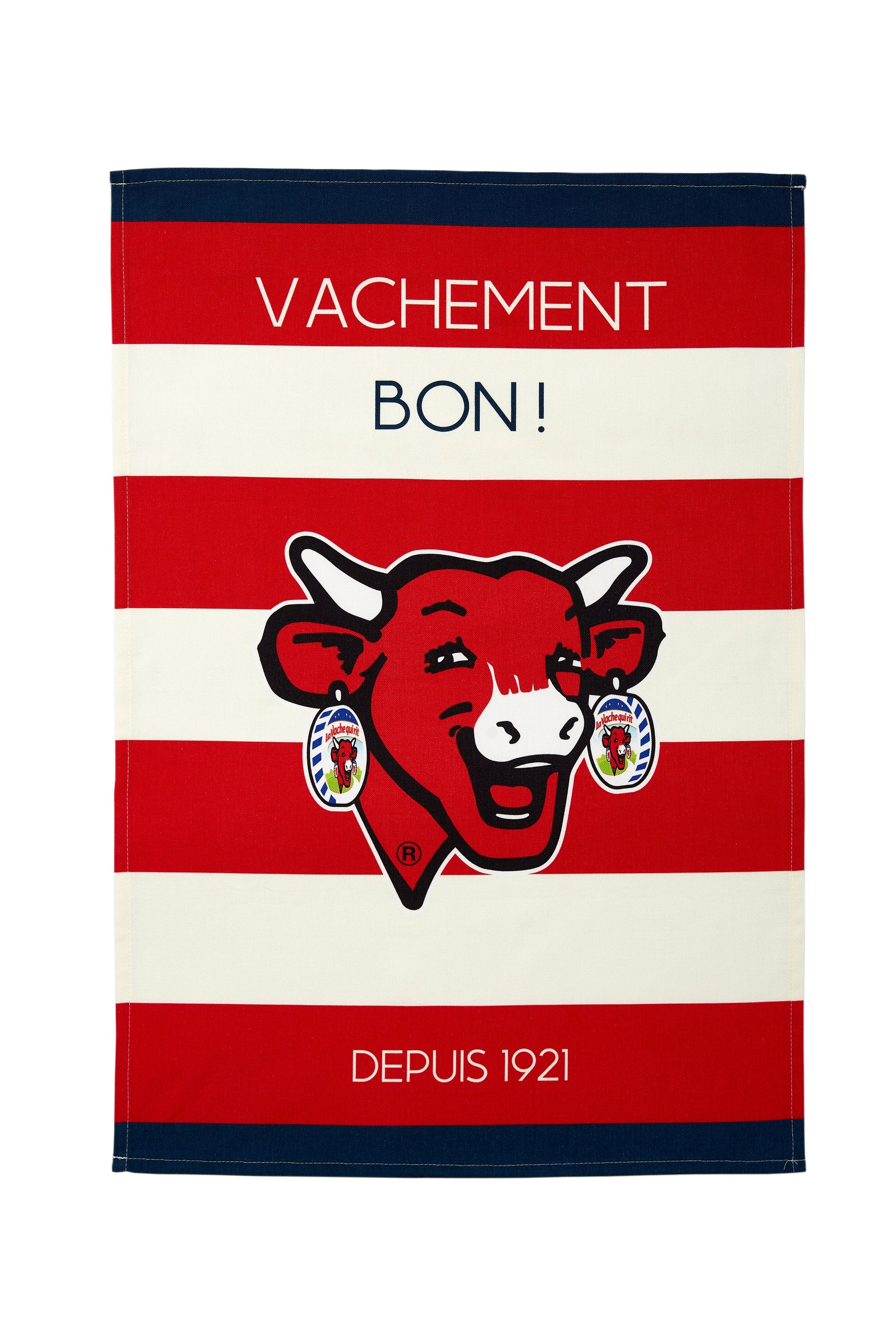 Torchon coton imprimé La Vache Qui Rit ® Rayé Rouge 50x75 cm
