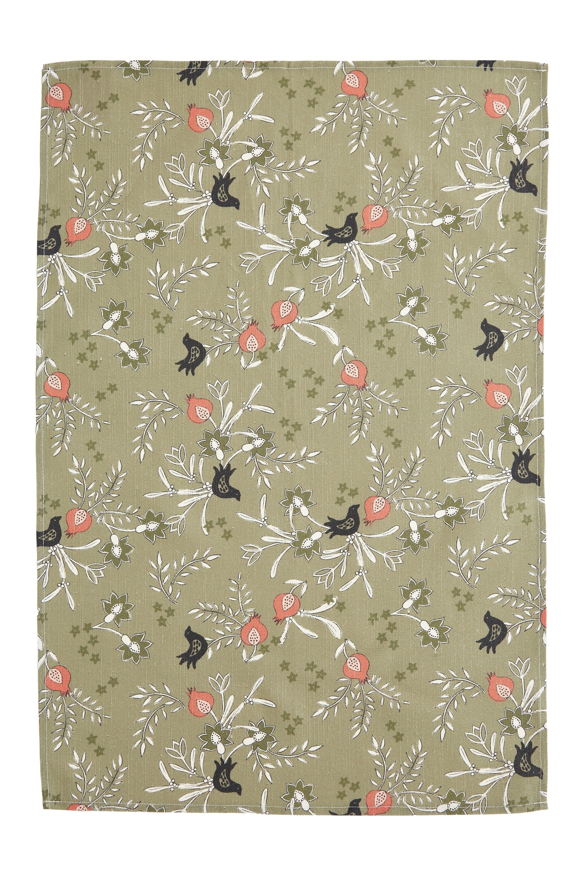 Torchon coton & lin imprimé Grenades Kaki – Coucke