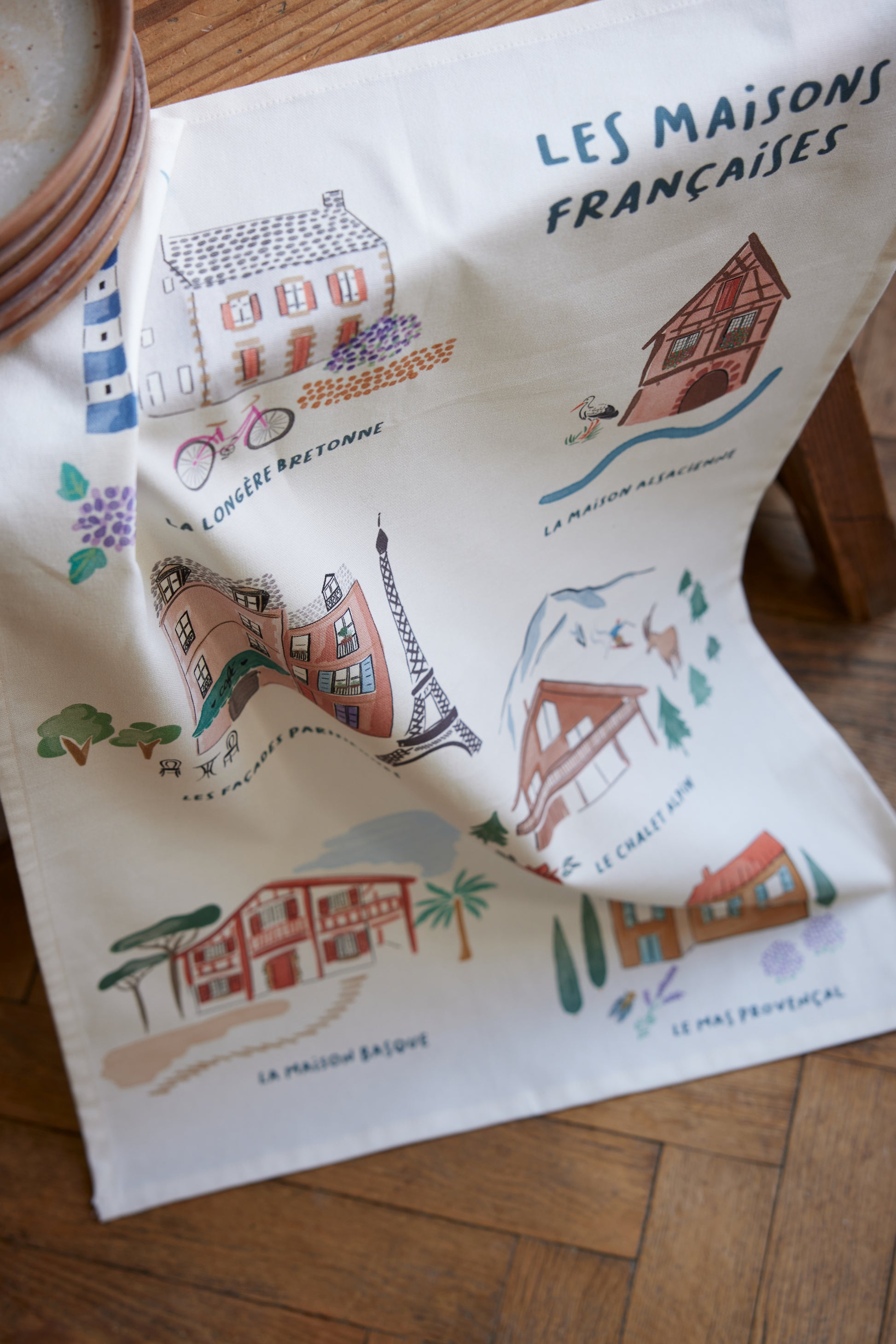 French Houses Rectangular Tea Towel