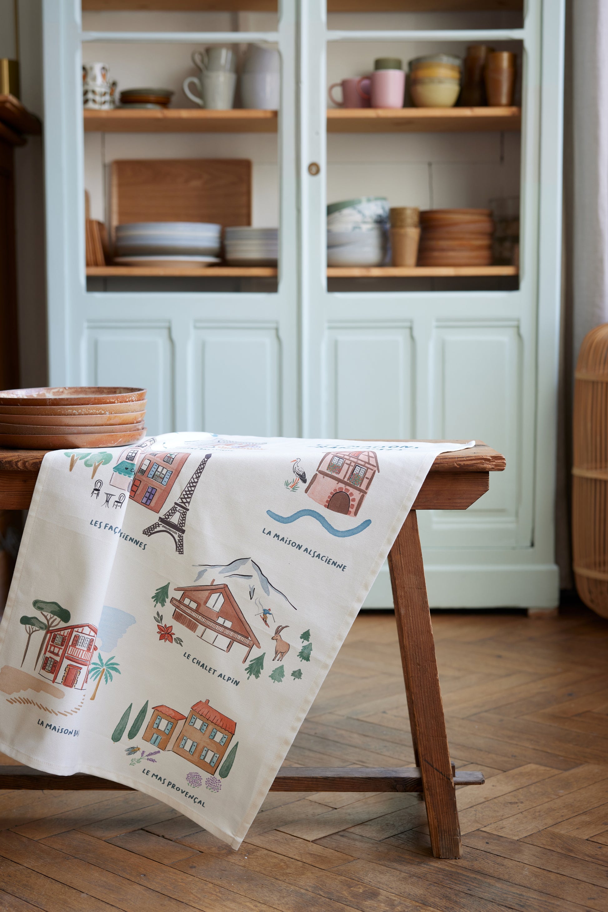 French Houses Rectangular Tea Towel