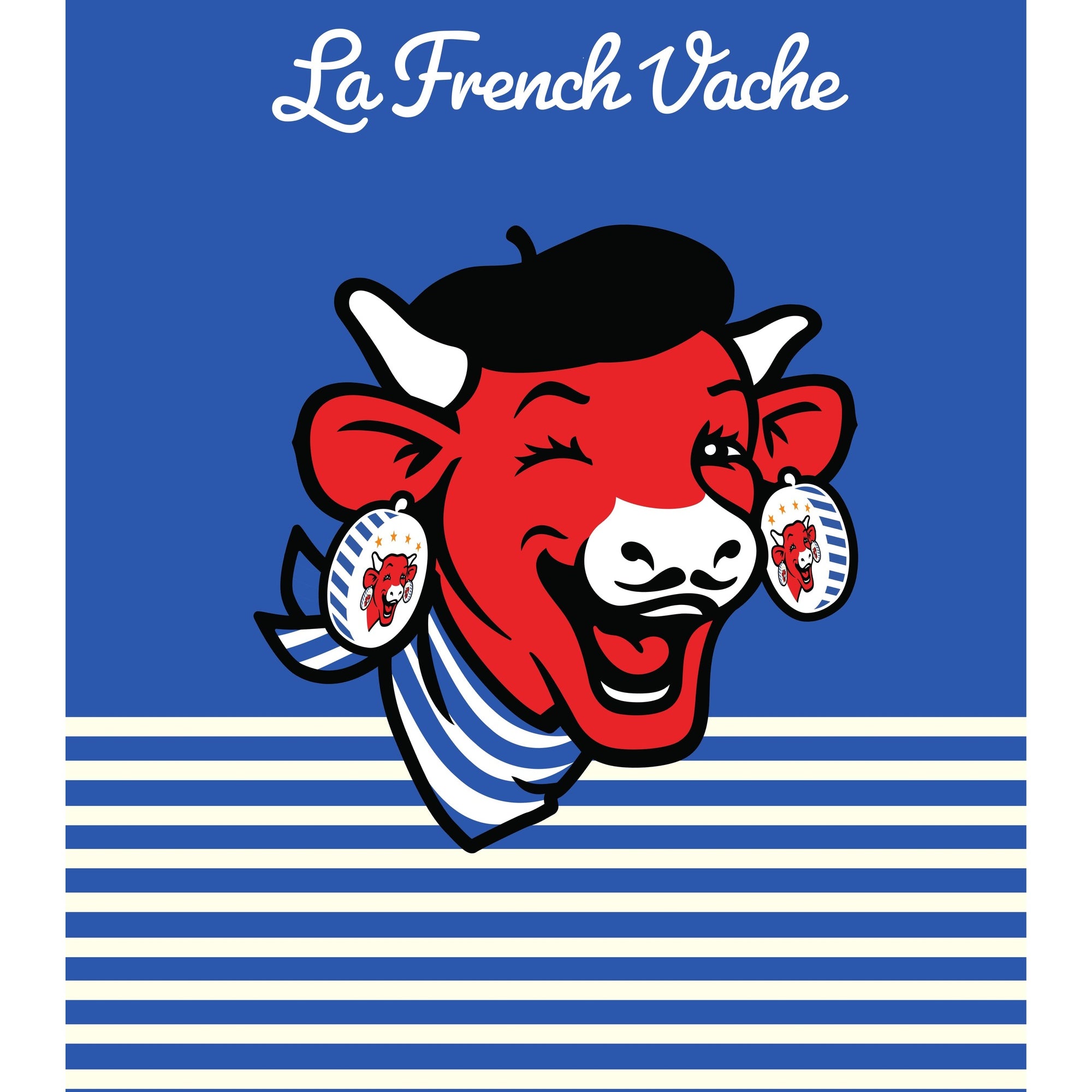 Torchon coton imprimé La Vache Qui Rit ® Le Béret Bleu – Coucke