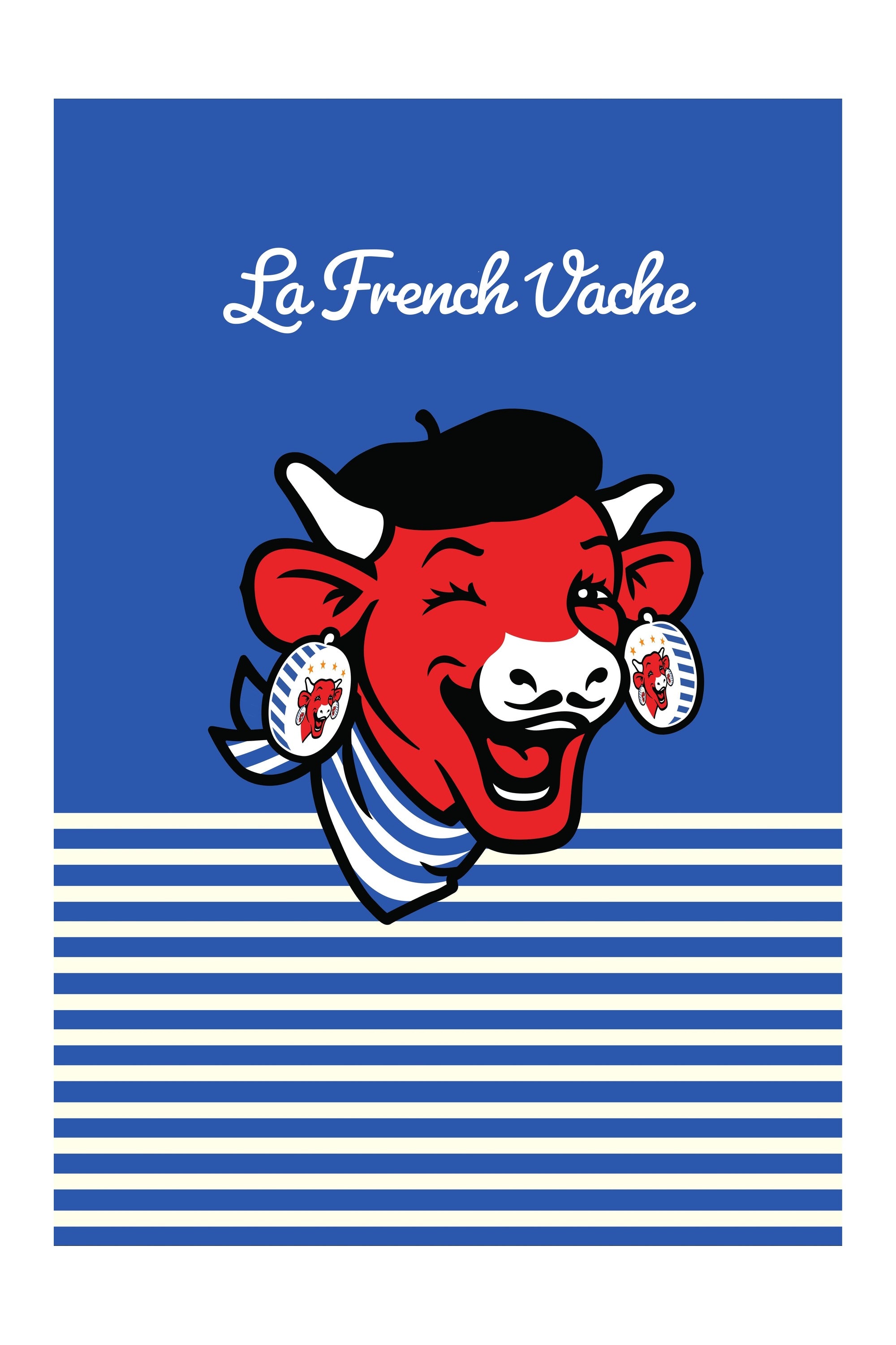 Torchon coton imprimé La Vache Qui Rit ® Le Béret Bleu – Coucke