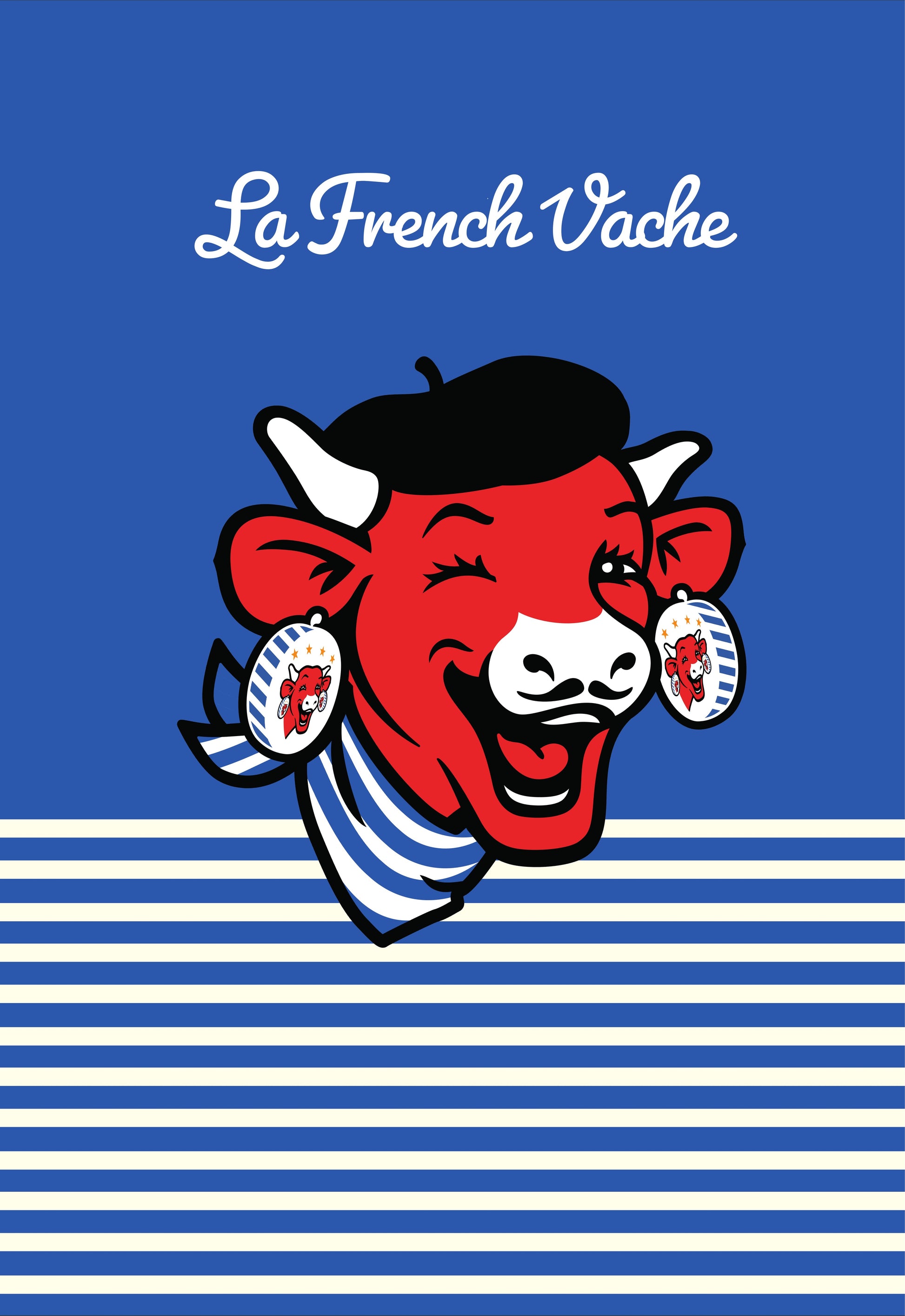 Torchon coton imprimé La Vache Qui Rit ® Le Béret Bleu