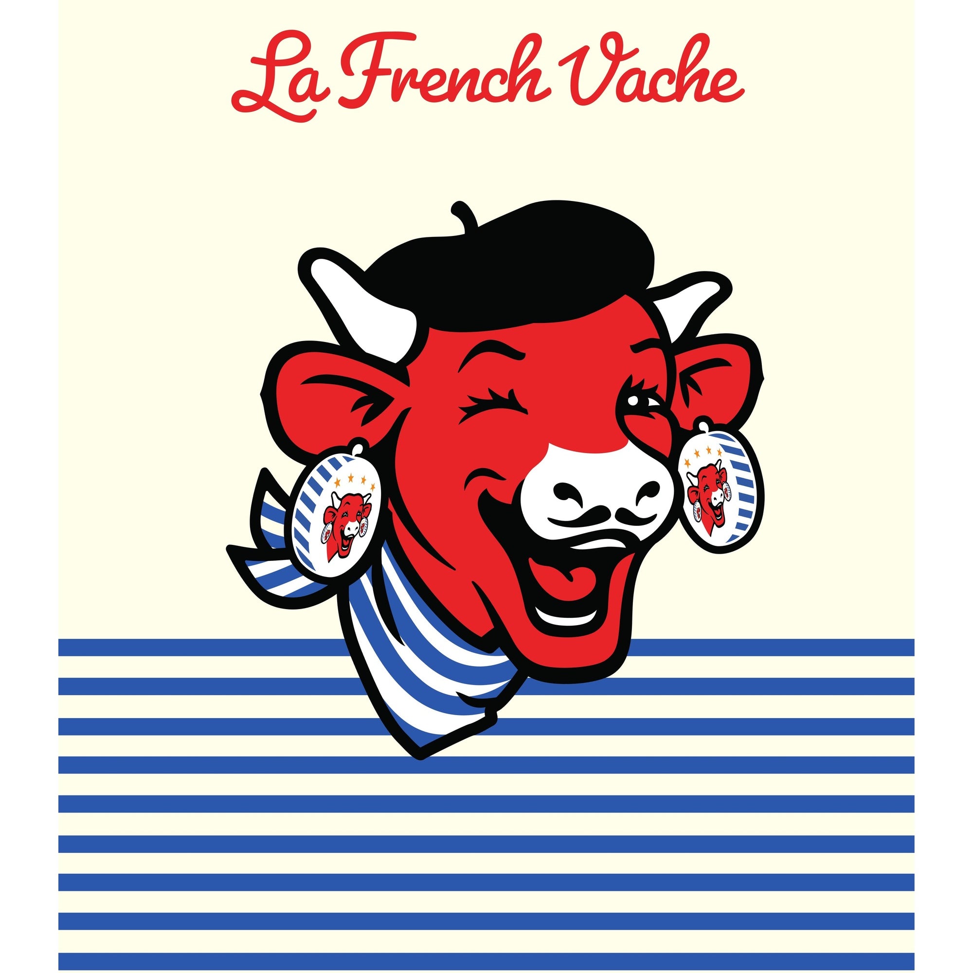 Torchon coton imprimé La Vache Qui Rit ® Le Béret Ivoire – Coucke