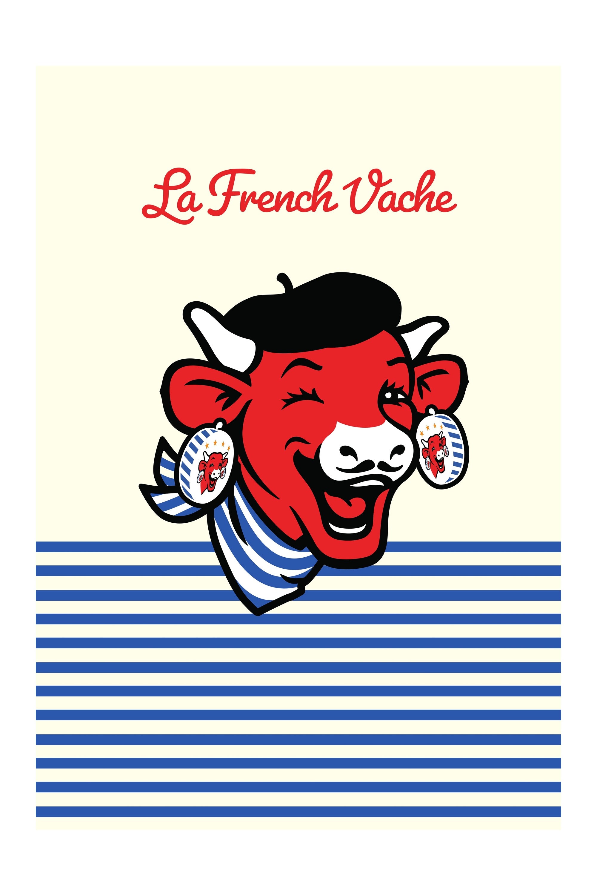 Torchon coton imprimé La Vache Qui Rit ® Le Béret Ivoire – Coucke