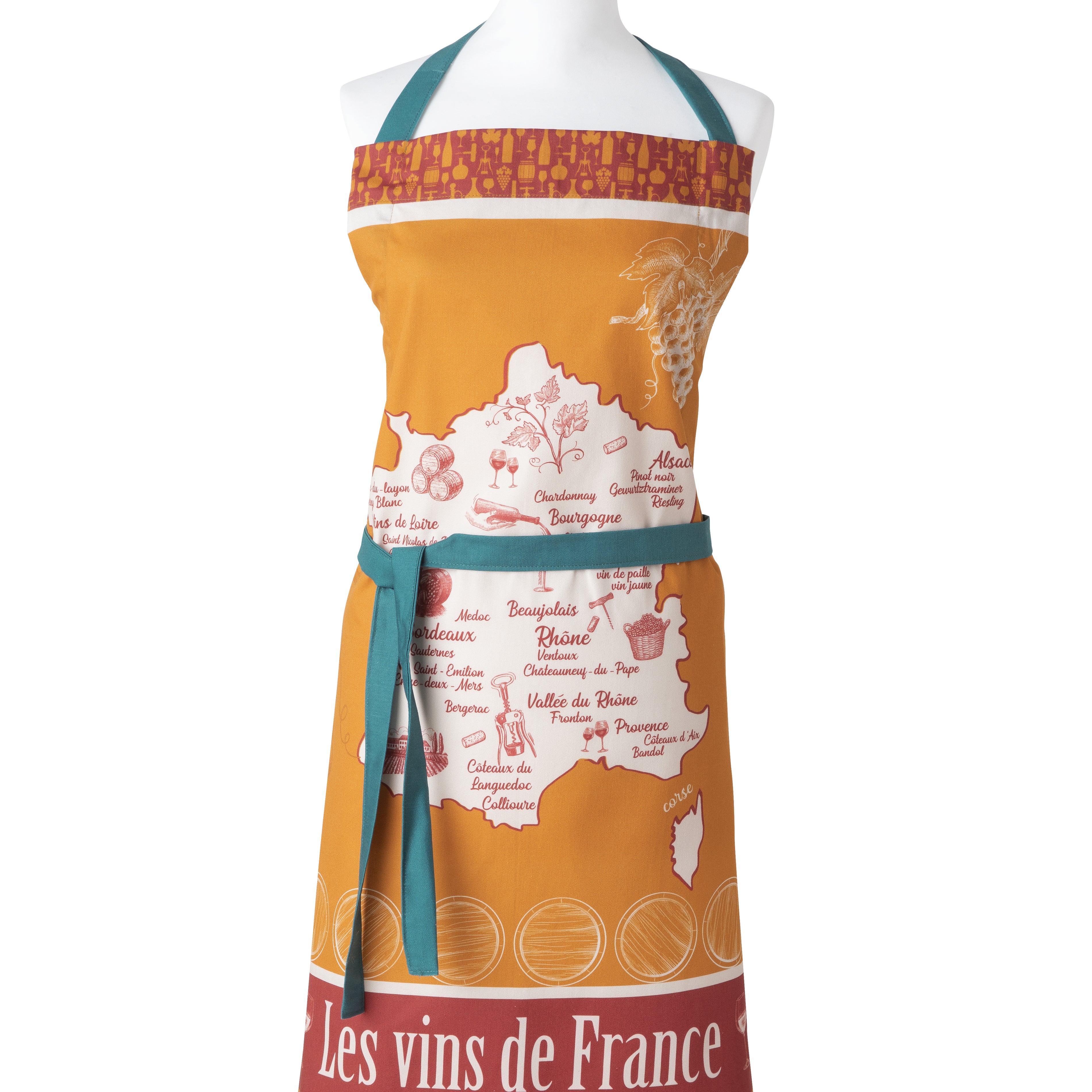 Tablier coton imprimé Vins de France